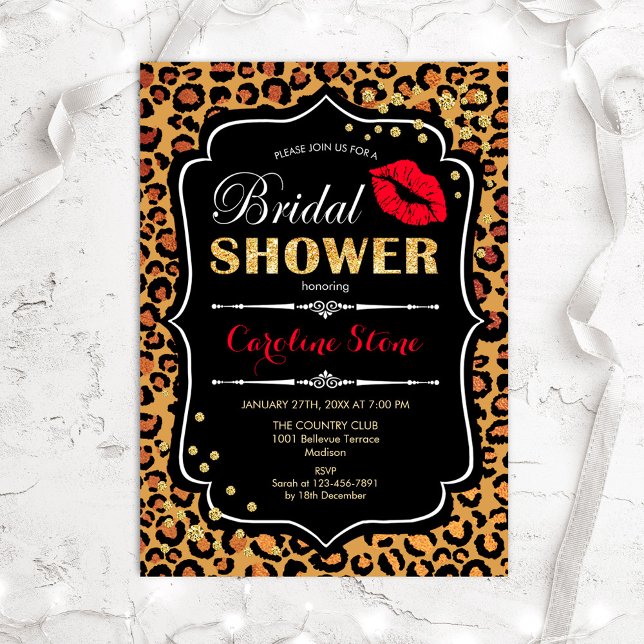 Bridal Shower - Leopard Print Red Gold Invitation (Creator Uploaded)