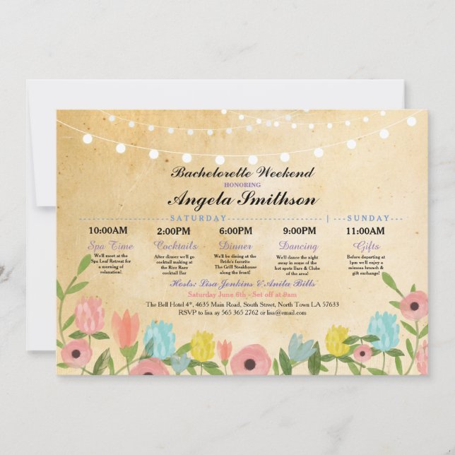 Bridal Shower Lights Floral Itinerary Vintage (Front)