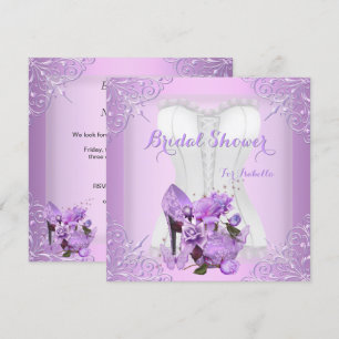 Bridal Shower Lilac Rose Hi Heel Lace Butterfly 2 Invitation