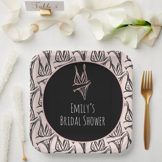 Bridal Shower Lingerie Party Pink Pattern   Paper Plate (Wedding)
