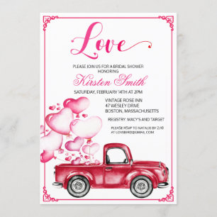 Bridal Shower Love Heart Truck Balloons Invitation