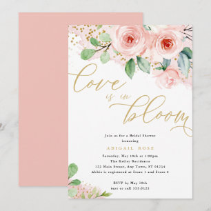 Bridal Shower Love in Bloom, Pink Gold Flowers Invitation