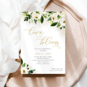 Bridal Shower Love in Bloom White Gold Floral Invitation
