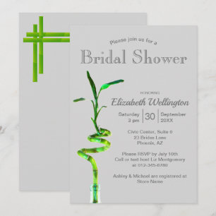 Bridal Shower Lucky Bamboo Over Silver Grey Invitation