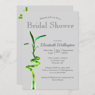 Bridal Shower Lucky Bamboo Over Silver Grey Invitation