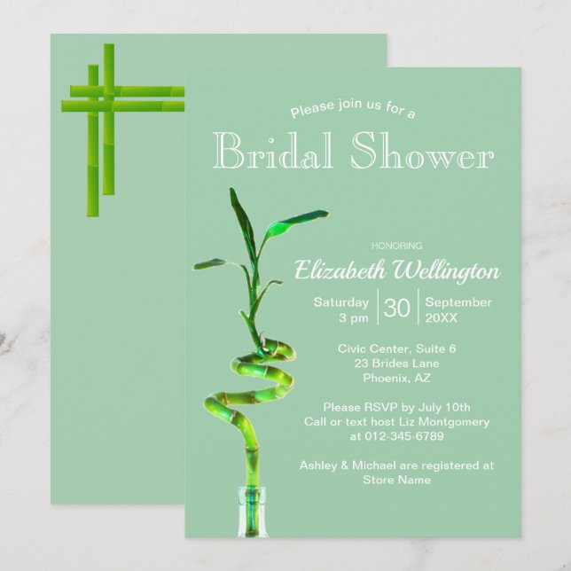 Bridal Shower Lucky Bamboo Pastel Green Template (Front/Back)