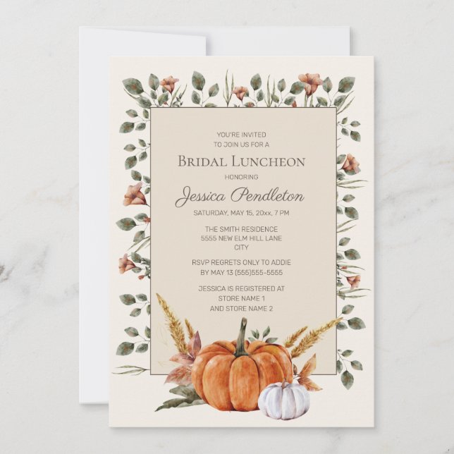 Bridal Shower Luncheon Orange White Pumpkins   Invitation (Front)