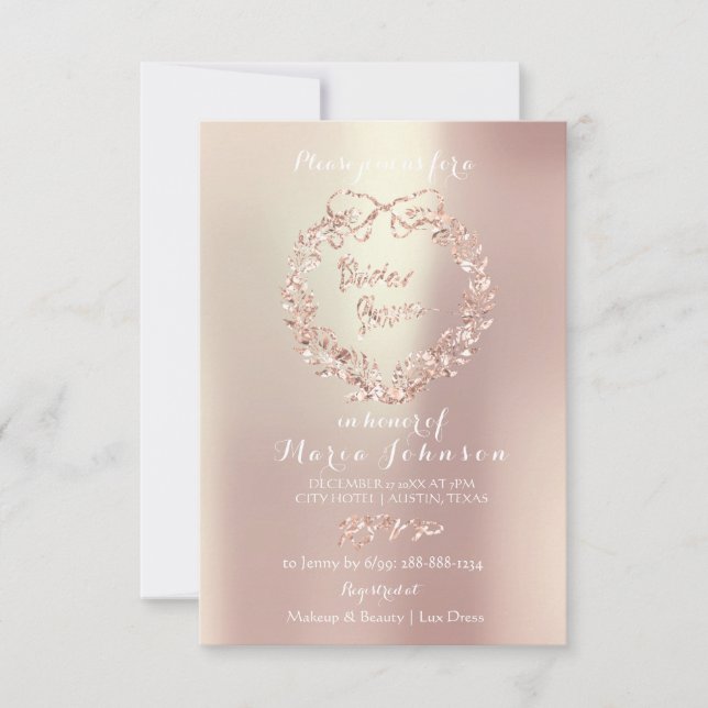 Bridal Shower Lux Floral Wreath Pearl Pink Rose Invitation (Front)