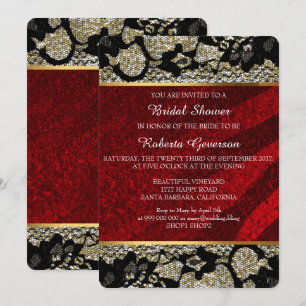 Bridal Shower Luxury Gold Red Black Lace Sparkly Invitation
