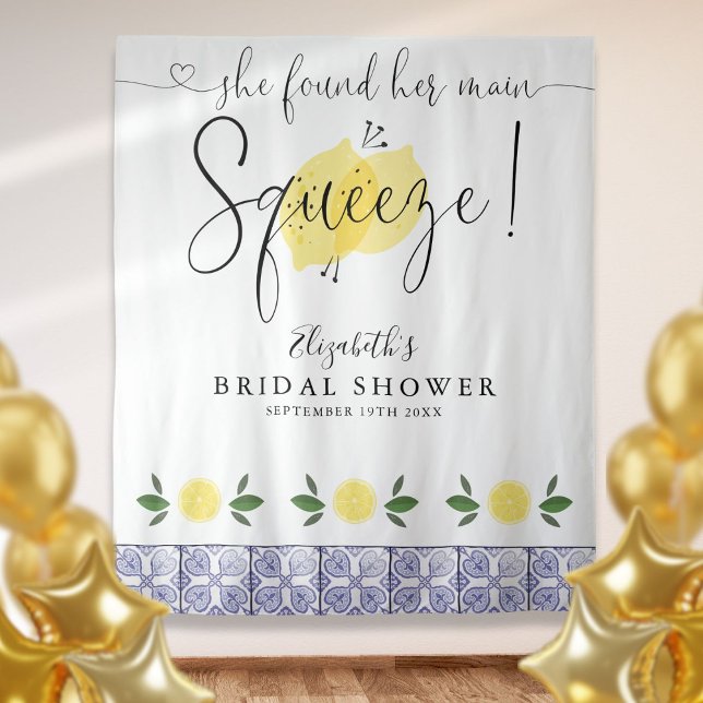 Bridal Shower Main Squeeze Lemons Photo Backdrop Tapestry (Bridal Shower Main Squeeze Lemons Photo Backdrop)