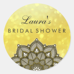 Bridal Shower Mandala Lotus Flower Gold Classic Round Sticker