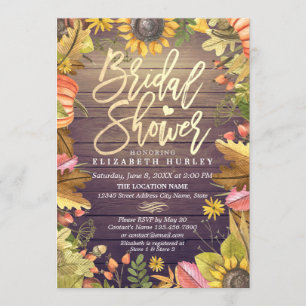 Bridal Shower Maple Leaves Pumpkins Sunflower Wood Invitation