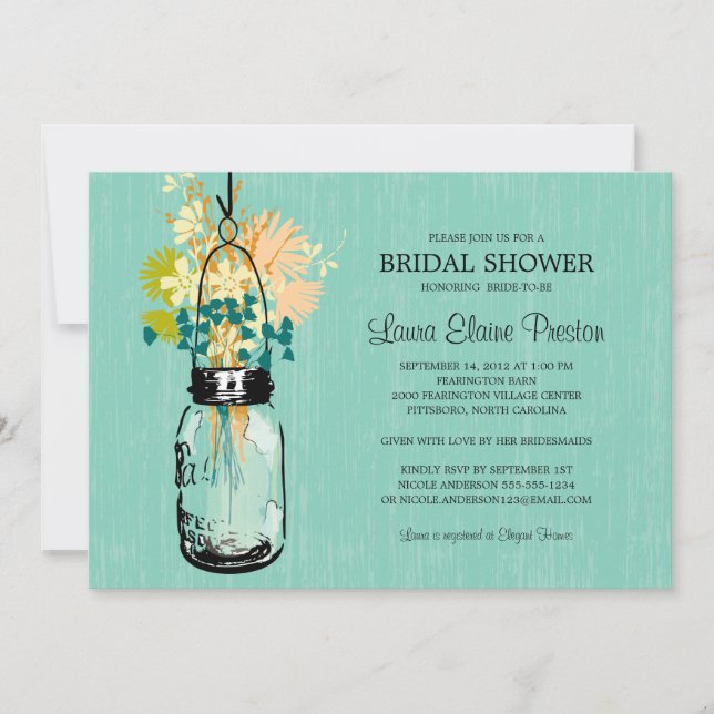 Bridal Shower Mason Jar and Wildflowers Invitation (Front)