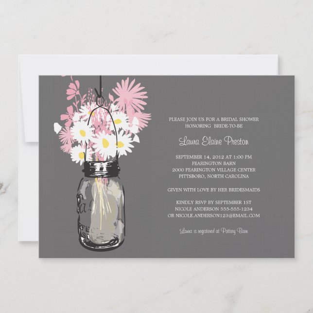Bridal Shower Mason Jar and Wildflowers Invitation (Front)