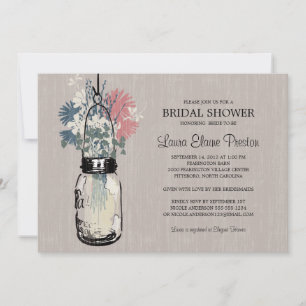 Bridal Shower Mason Jar and Wildflowers Invitation