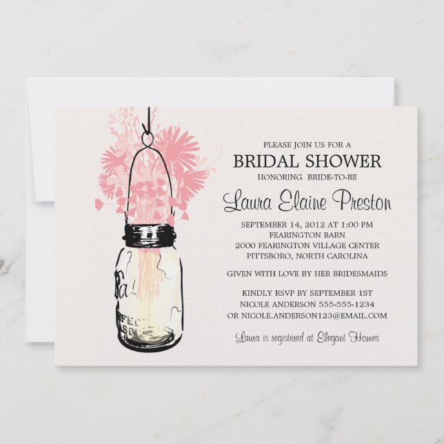 Bridal Shower Mason Jar and Wildflowers Invitation (Front)