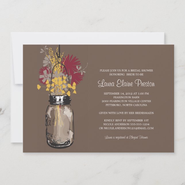 Bridal Shower Mason Jar and Wildflowers Invitation (Front)