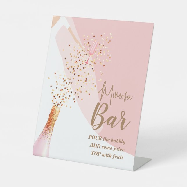 Bridal Shower Mimosa Bar Blush Pink Pedestal Sign (Front)