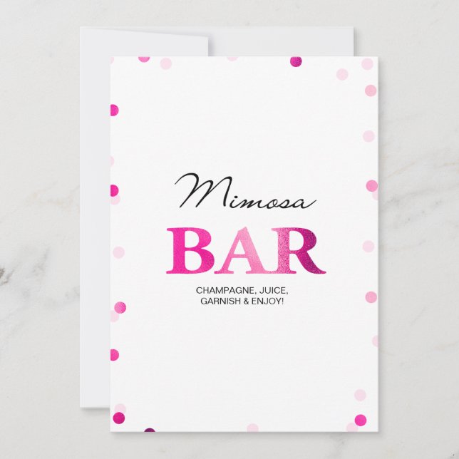Bridal Shower Mimosa Bar Sign | Pink Confetti Invitation (Front)