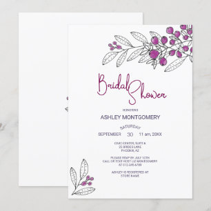 Bridal Shower Minimalist Purple Leaves Berries Invitation
