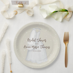 Bridal Shower Minimalist Simple Wedding Dress Paper Plate