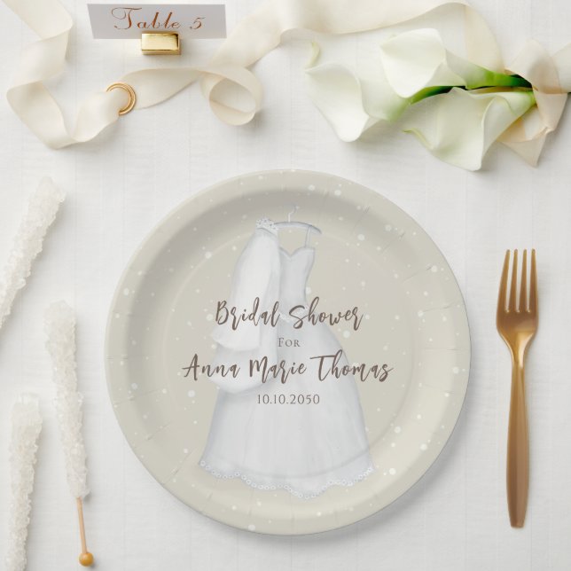 Bridal Shower Minimalist Simple Wedding Dress Paper Plate (Wedding)