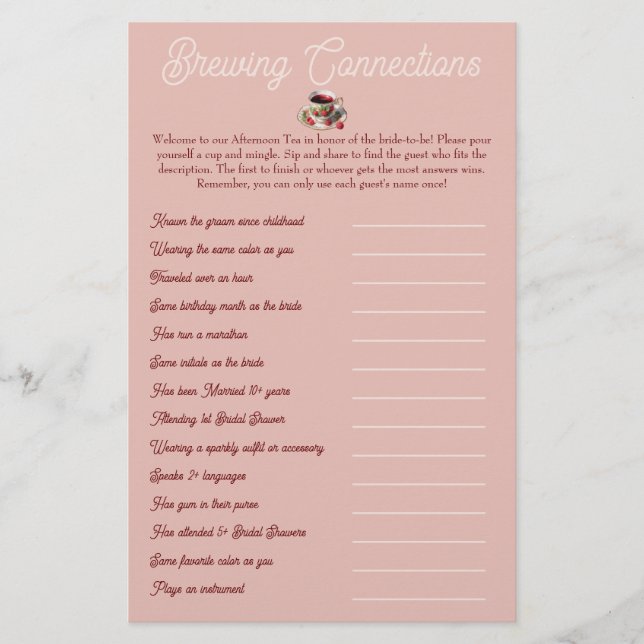 Bridal Shower Mix and Mingle Game (customisable) (Front)