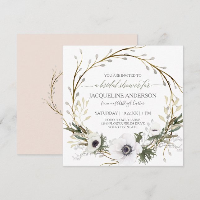 Bridal Shower Modern Anemone Blush Pink Eucalyptus Invitation (Front/Back)