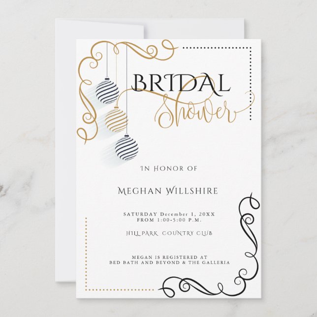 Bridal Shower | Modern Black and Gold  Minimal Announcement (Front)