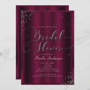 Bridal Shower Modern Burgundy Silver Confetti Invitation