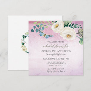 Bridal Shower Modern Butterfly Roses Purple Wreath Invitation