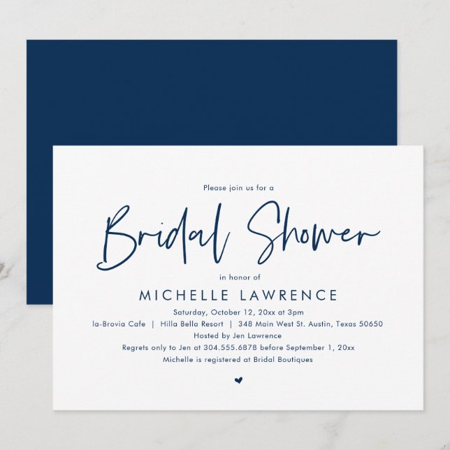 Bridal Shower, Modern Casual Minimalist Design Inv Invitation (Front/Back)