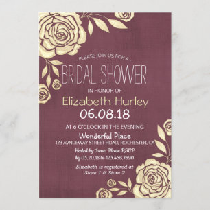 Bridal Shower Modern Chic Golden Rose Burgundy Red Invitation