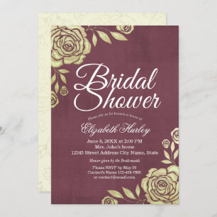 Bridal Shower Modern Chic Golden Rose Burgundy Red Invitation