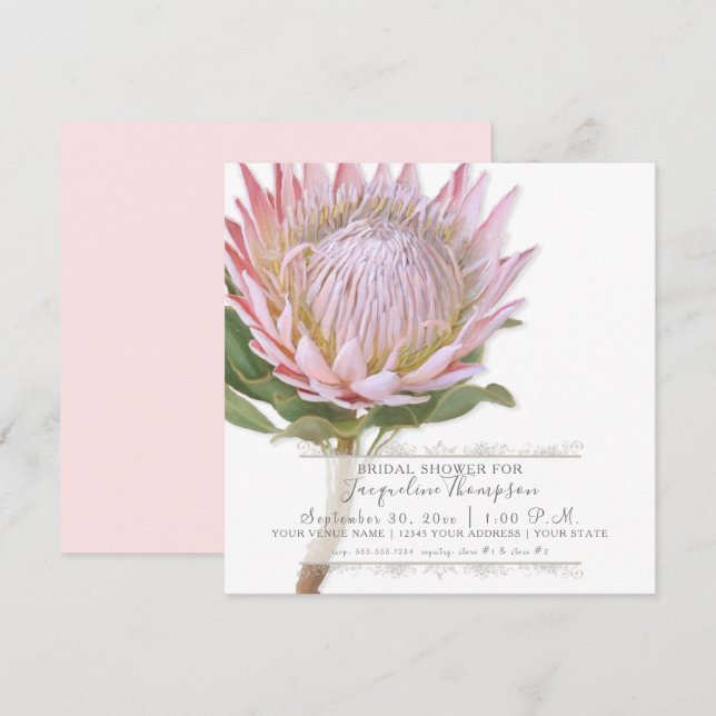 Bridal Shower Modern Elegant King Protea Flower Invitation (Front/Back)