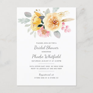 Bridal Shower Modern Floral Rustic Pink Yellow Invitation Postcard