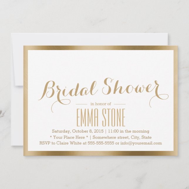 Bridal Shower Modern Gold Foil Border Elegant Invitation (Front)