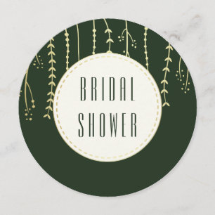 Bridal Shower Modern Golden Fronds on Dark Green Invitation