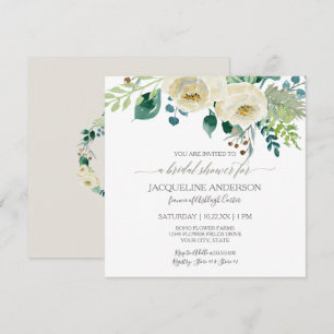 Bridal Shower Modern Ivory Roses Foliage Wreath Invitation