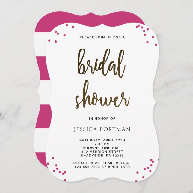 Bridal Shower Modern Pink and White Stripes Invitation (Front/Back)