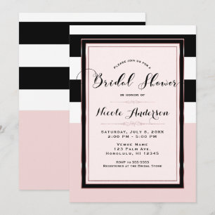 Bridal Shower Modern Pink Black & White Stripes Invitation