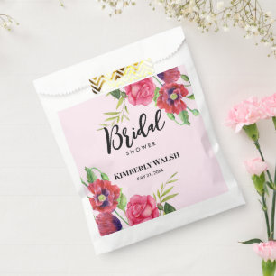 Bridal Shower Modern Red Pink Floral on Light Pink Favour Bags