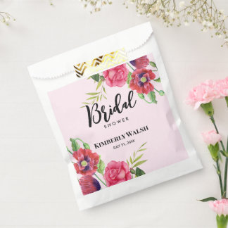 Bridal Shower Modern Red Pink Floral on Light Pink Favour Bags