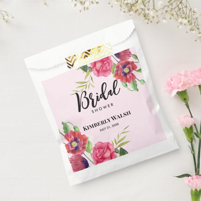 Bridal Shower Modern Red Pink Floral on Light Pink Favour Bags (Sealed)