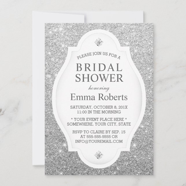 Bridal Shower Modern Silver Glitter Elegant Invitation (Front)