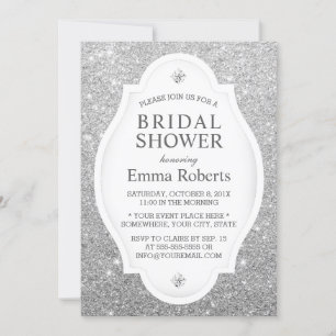 Bridal Shower Modern Silver Glitter Elegant Invitation