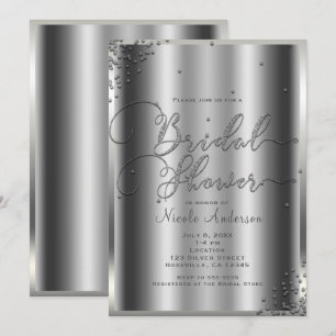 Bridal Shower Modern Silver Shine Glam Confetti Invitation