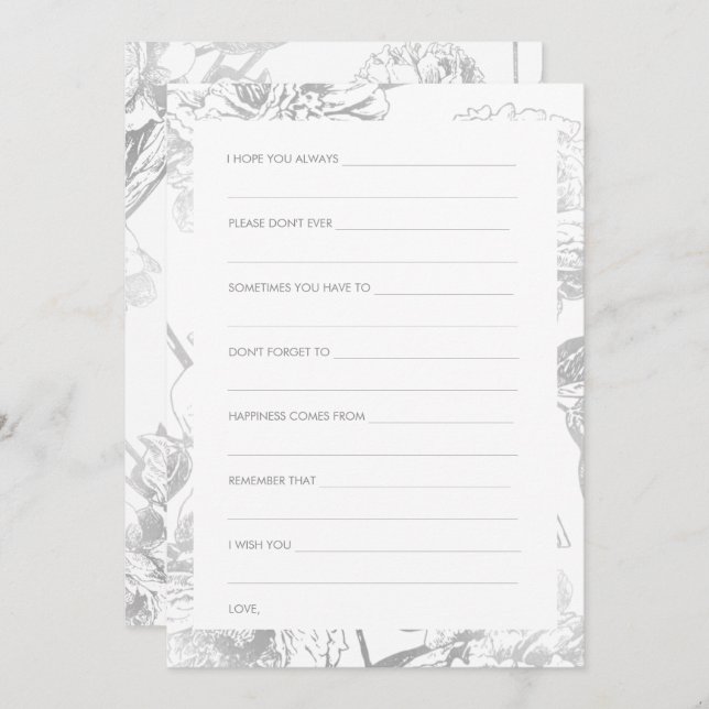 Bridal Shower Modern Simple Silver Floral Invitation (Front/Back)