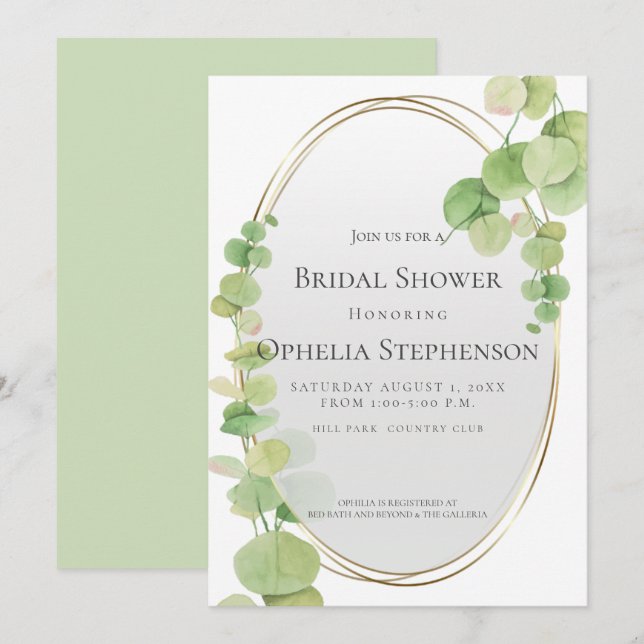 BRIDAL SHOWER | Modern Springtime Eucalyptus Invitation (Front/Back)