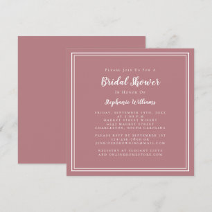 Bridal Shower Modern Square Chic Dusty Rose Pink Invitation